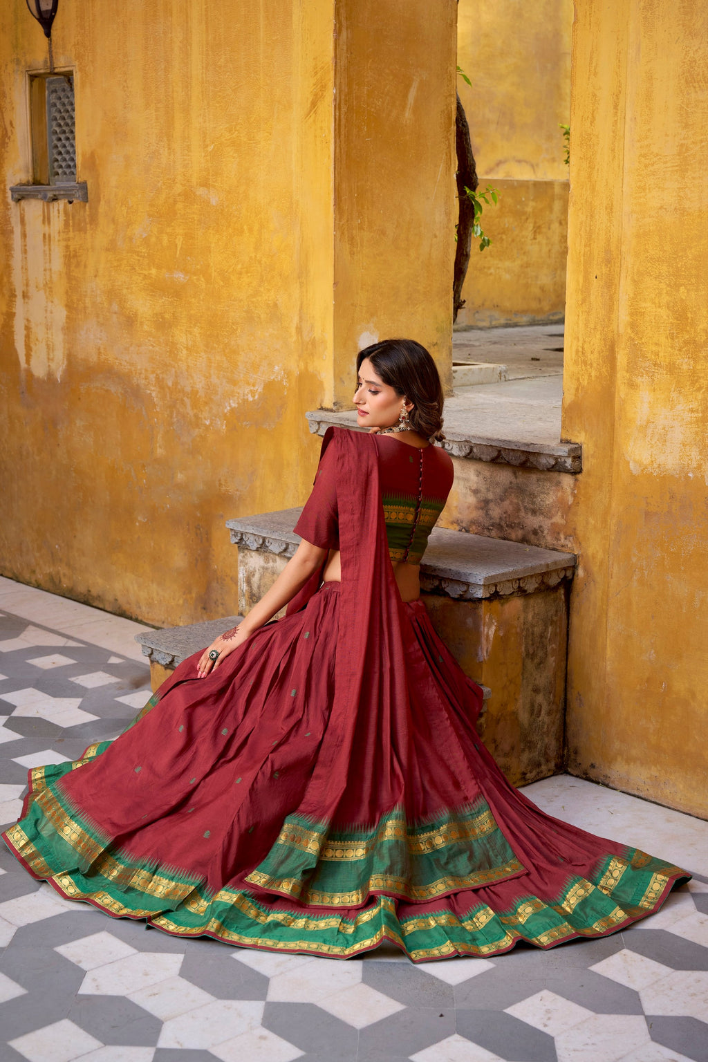 Maroon Pure Chanderi Zari Weaving Lehenga Choli with Dupatta