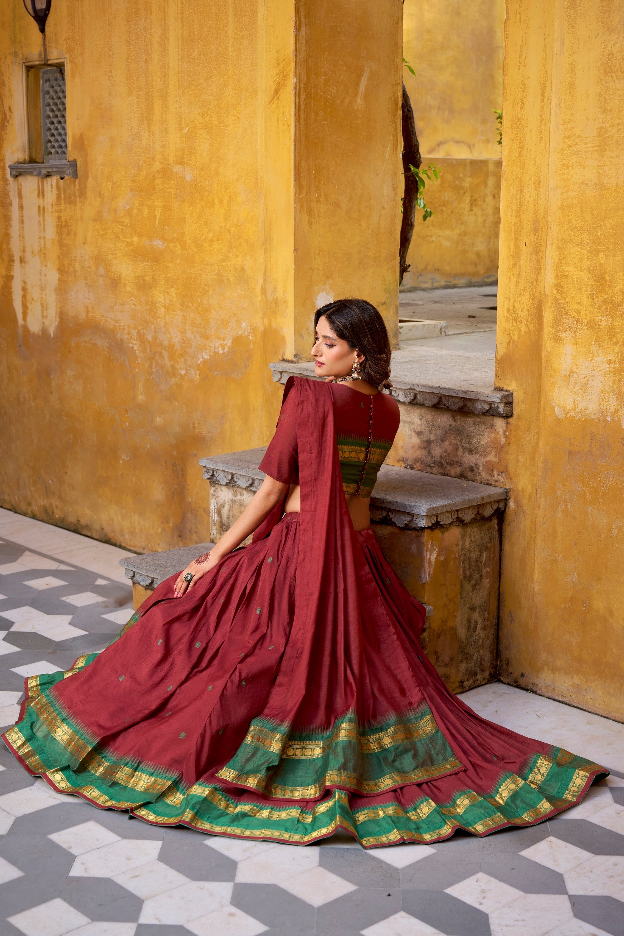 Maroon Pure Chanderi Zari Weaving Lehenga Choli with Dupatta