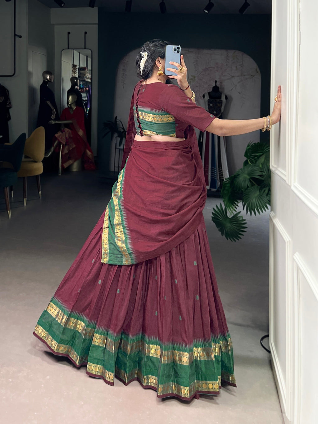 Lorenvalley Fashion Maroon Pure Chanderi Zari Weaving Work Lehenga Choli with Dupatta