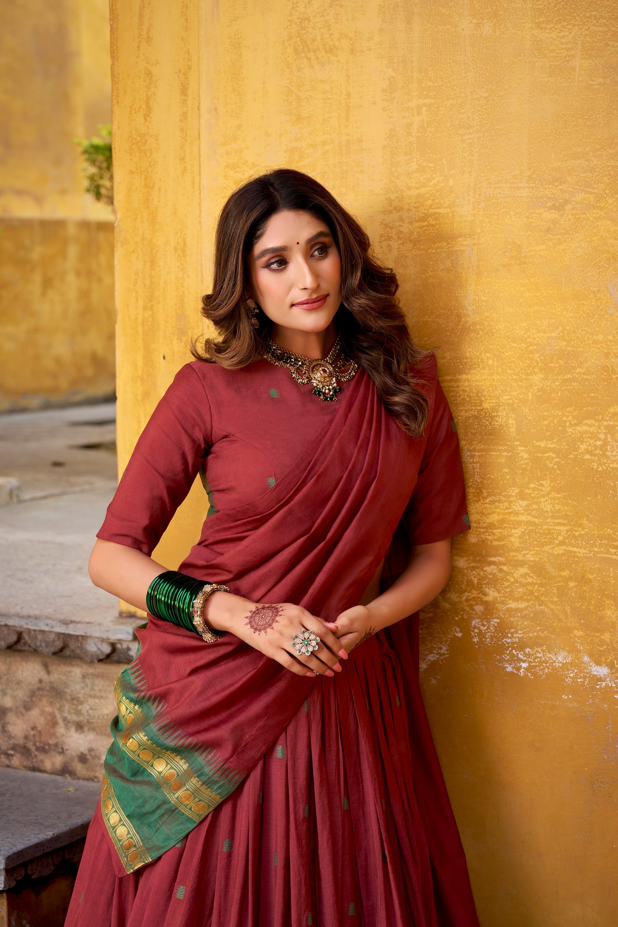 Maroon Pure Chanderi Zari Weaving Lehenga Choli with Dupatta