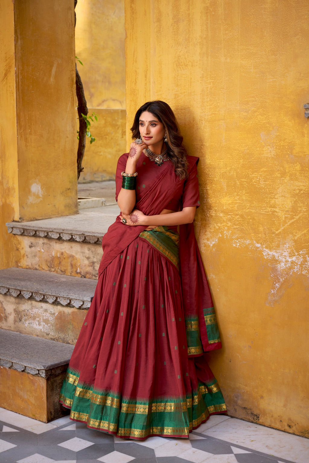 Maroon Pure Chanderi Zari Weaving Lehenga Choli with Dupatta