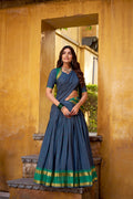 Navy Blue Pure Chanderi Lehenga Choli with Zari weaving work