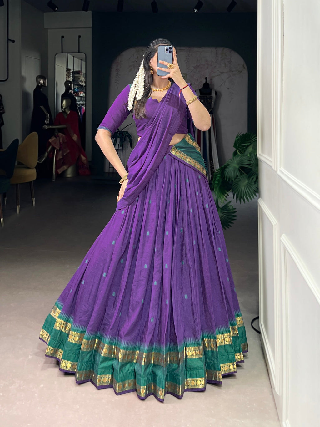 Lorenvalley Fashion Purple Pure Chanderi Zari Weaving Work Lehenga Choli with Dupatta