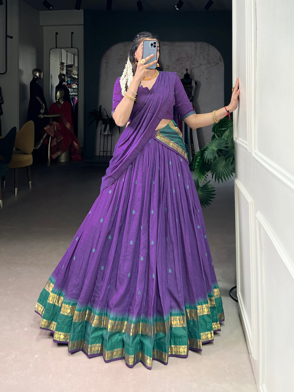 Lorenvalley Fashion Purple Pure Chanderi Zari Weaving Work Lehenga Choli with Dupatta