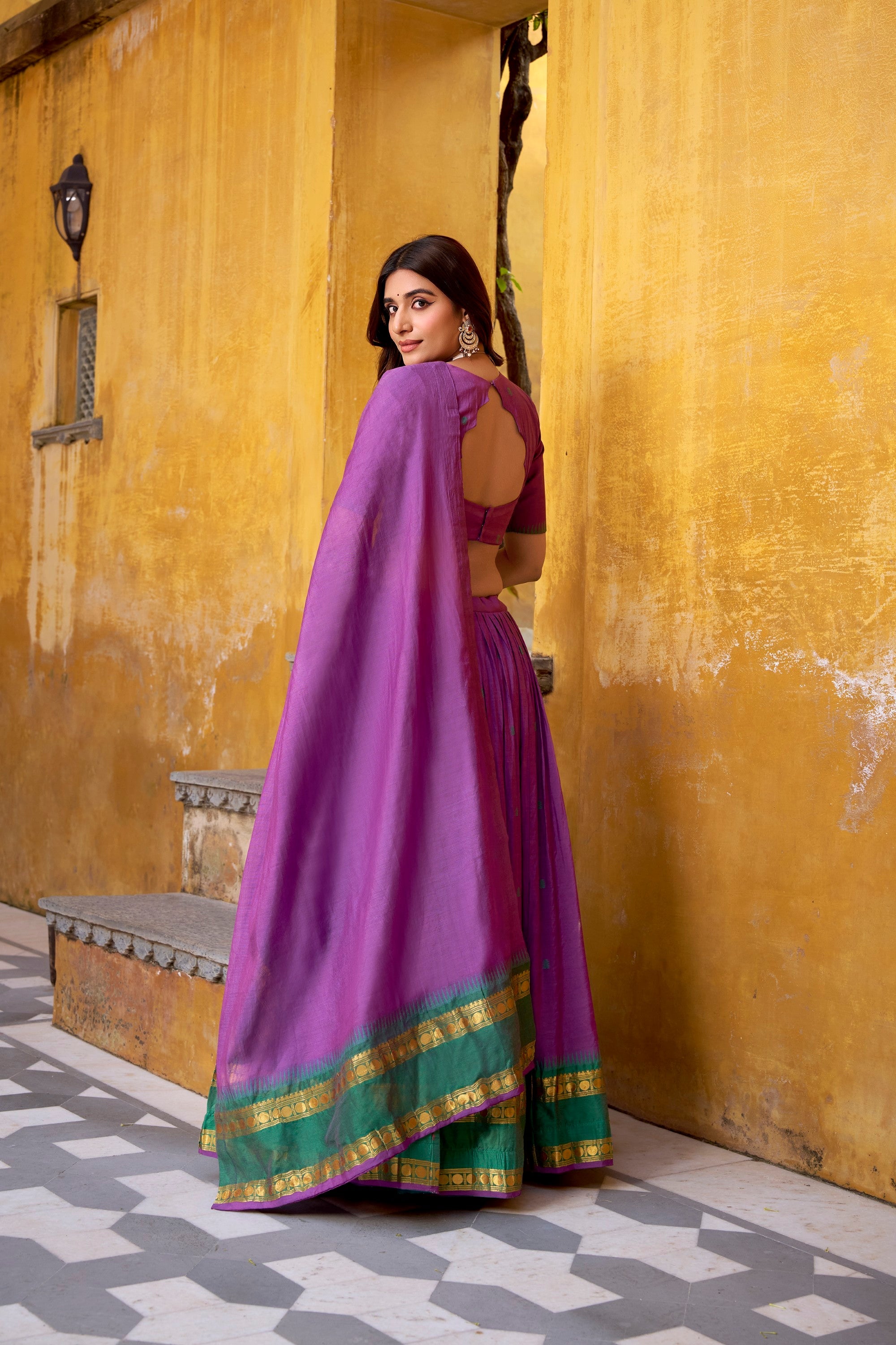Lorenvalley Fashion Purple Pure Chanderi Zari Weaving Work Lehenga Choli with Dupatta