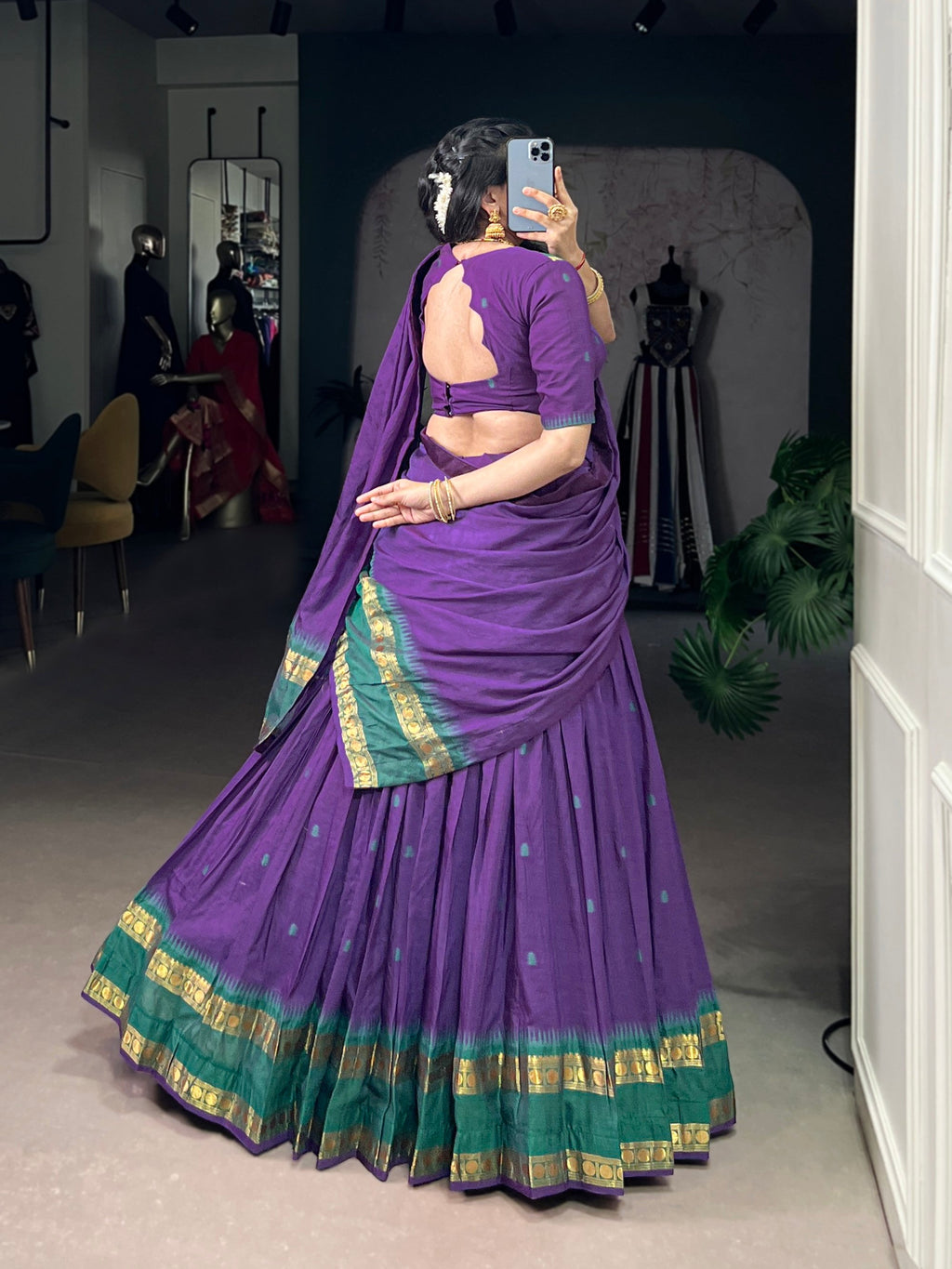 Lorenvalley Fashion Purple Pure Chanderi Zari Weaving Work Lehenga Choli with Dupatta