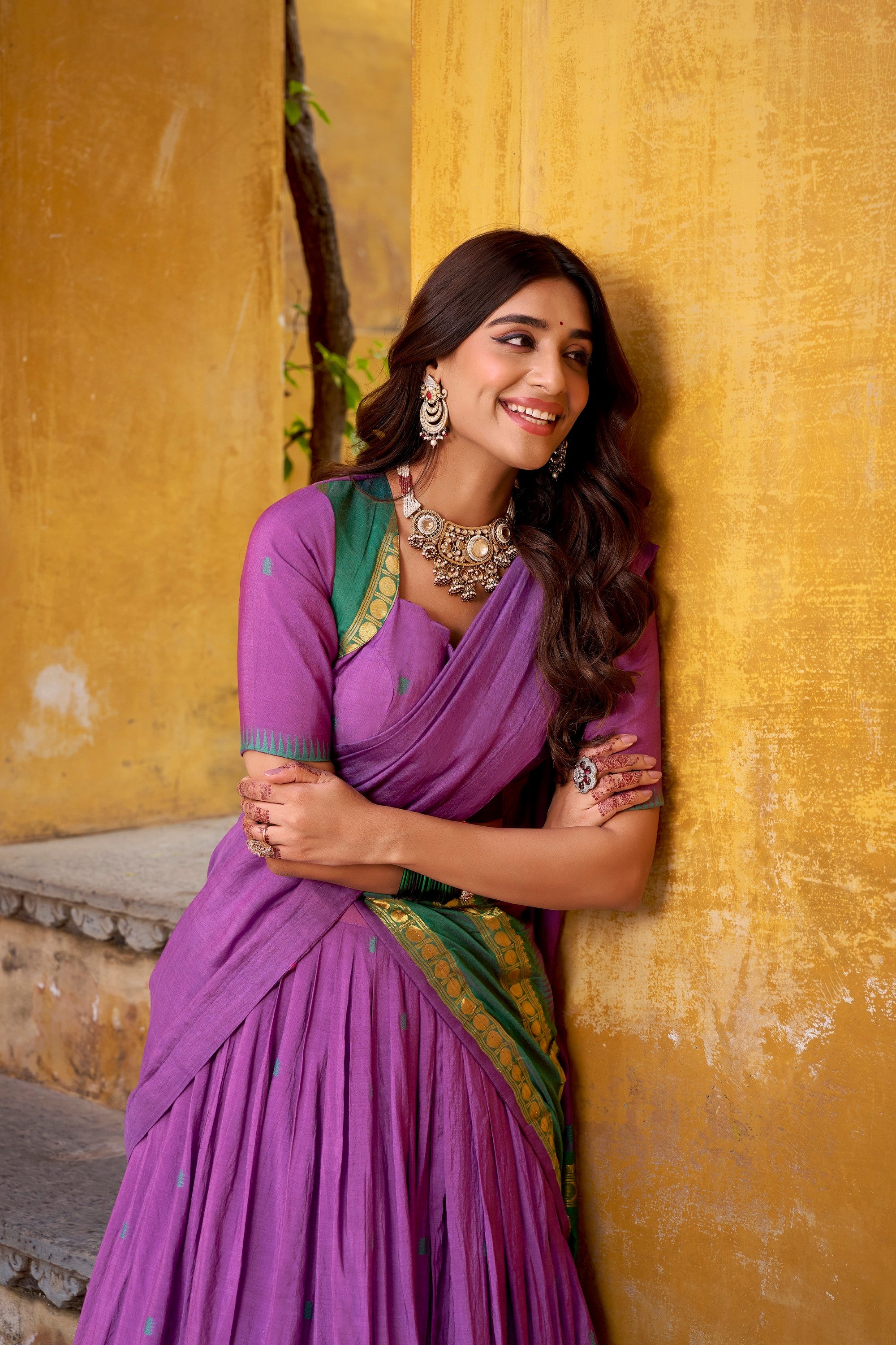 Lorenvalley Fashion Purple Pure Chanderi Zari Weaving Work Lehenga Choli with Dupatta