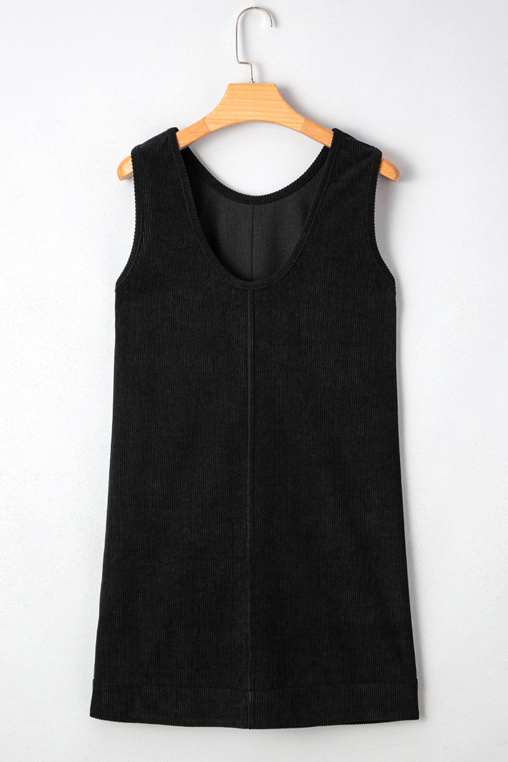 Black Corduroy Patch Pocket Sleeveless Mini Dress