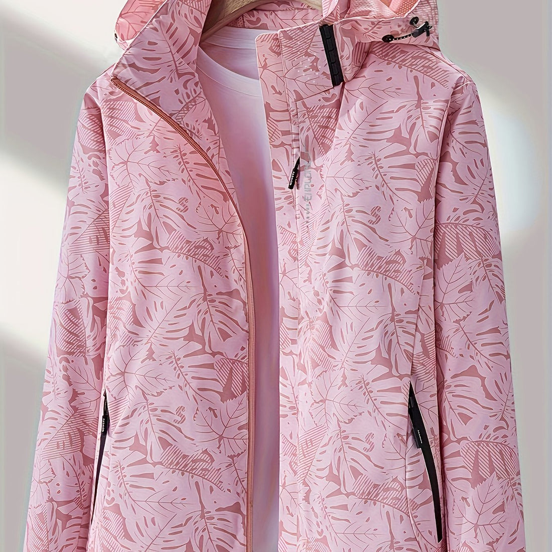 Women's Tropical Leaf Print Lightweight Windproof Hooded Jacket - Image 24