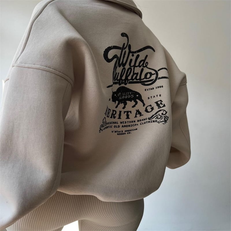 Wild Buffalo Half-Zip Fleece Pullover Sweatshirt for Winter - Image 8