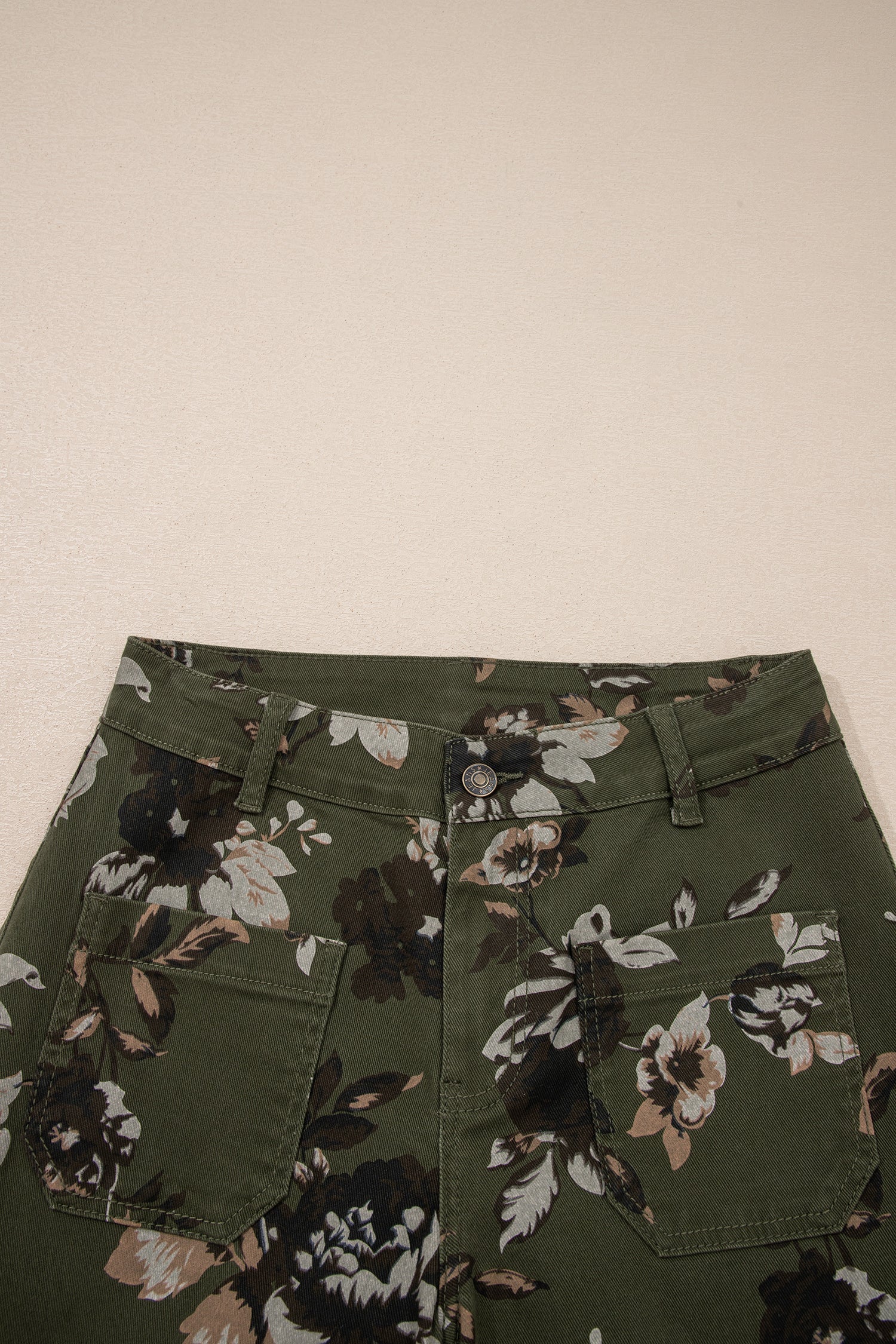 Floral Denim Patch Pocket Straight Leg Jeans