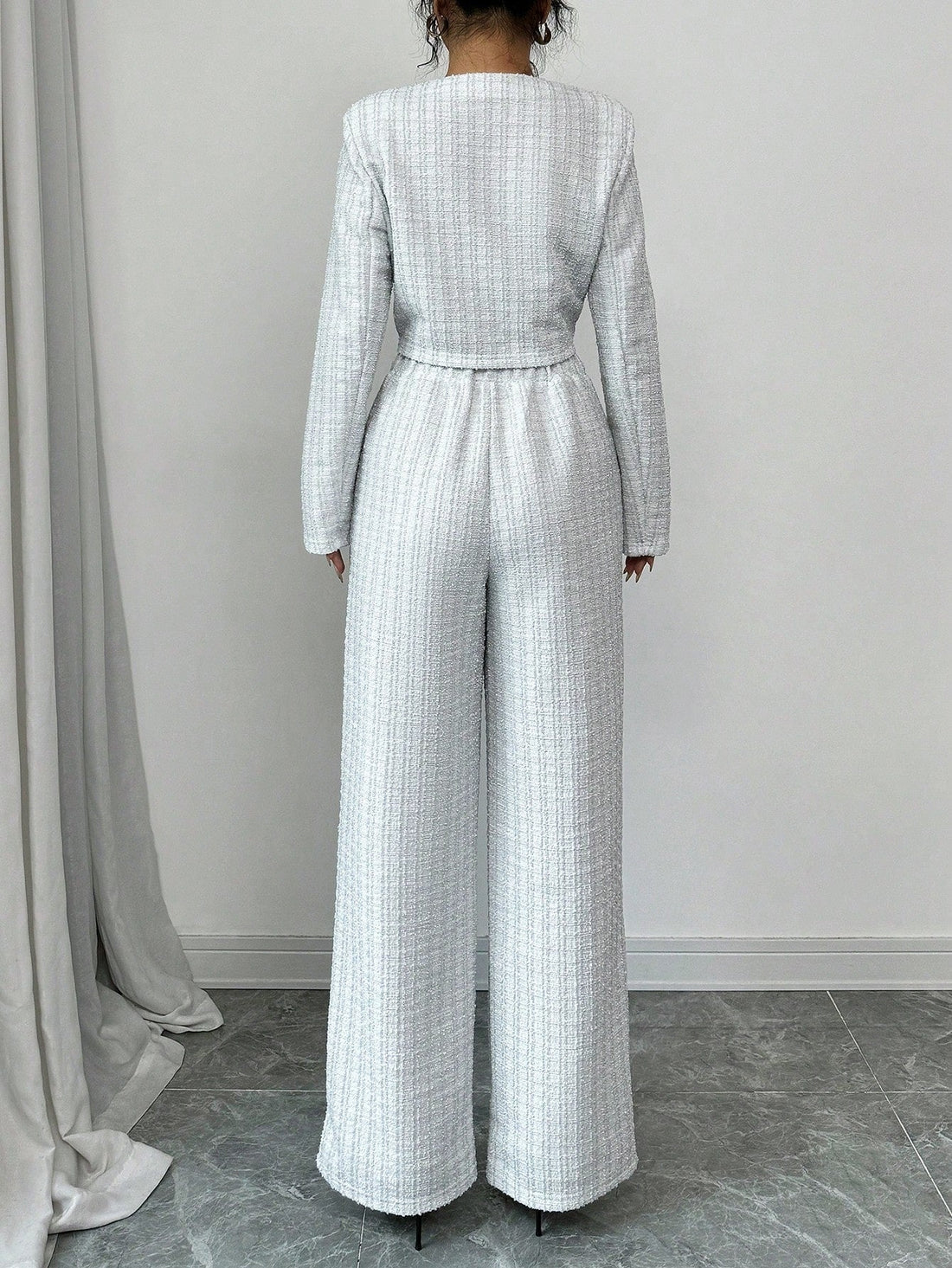 Women's Tweed Pearl-Button Jacket and Pants Matching Set - Image 4