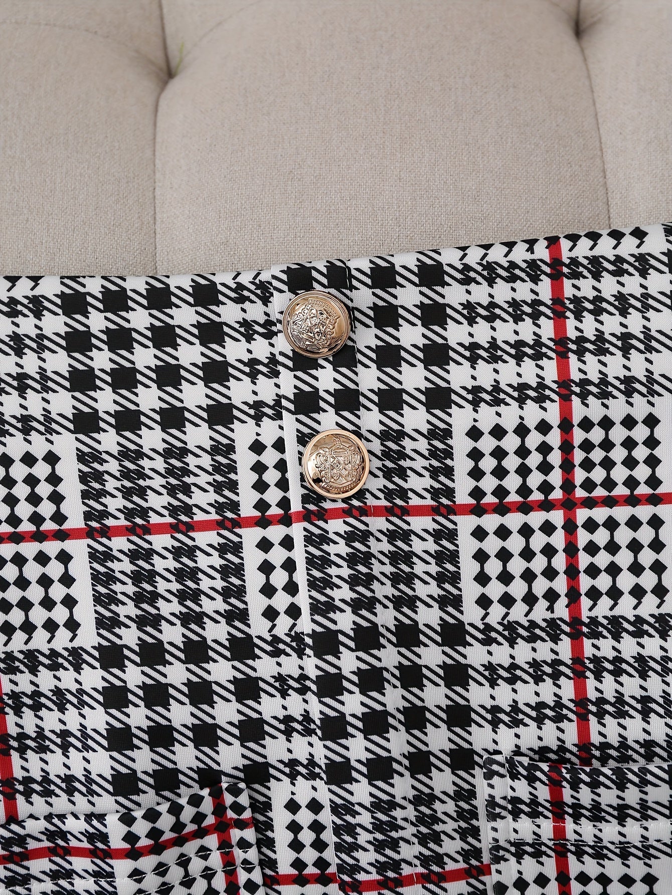 Women's Plus Size Plaid Skirt Suit Set - Elegant Two-Piece Blazer & Skirt