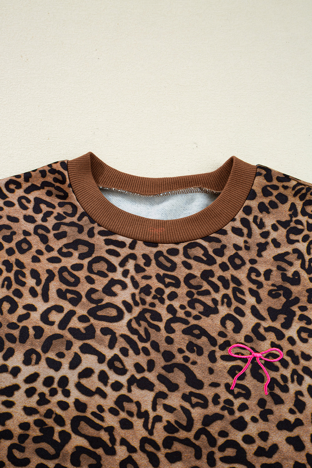 Leopard Bow Embroidered Top and Pants Set