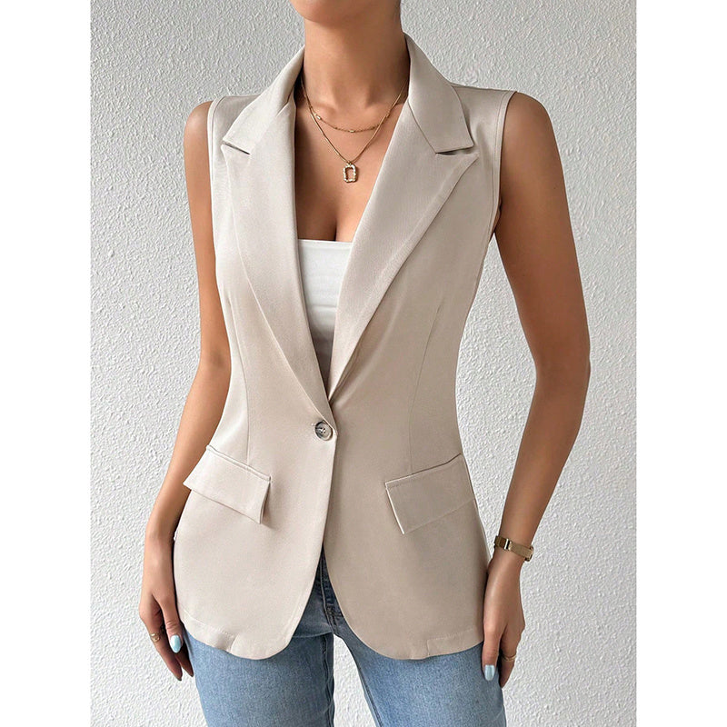 Women's Tailored Sleeveless Vest Blazer in Apricot