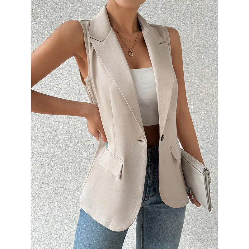 Women's Tailored Sleeveless Vest Blazer in Apricot