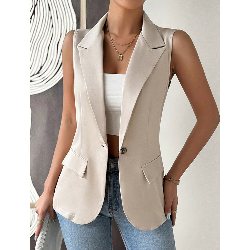 Women's Tailored Sleeveless Vest Blazer in Apricot