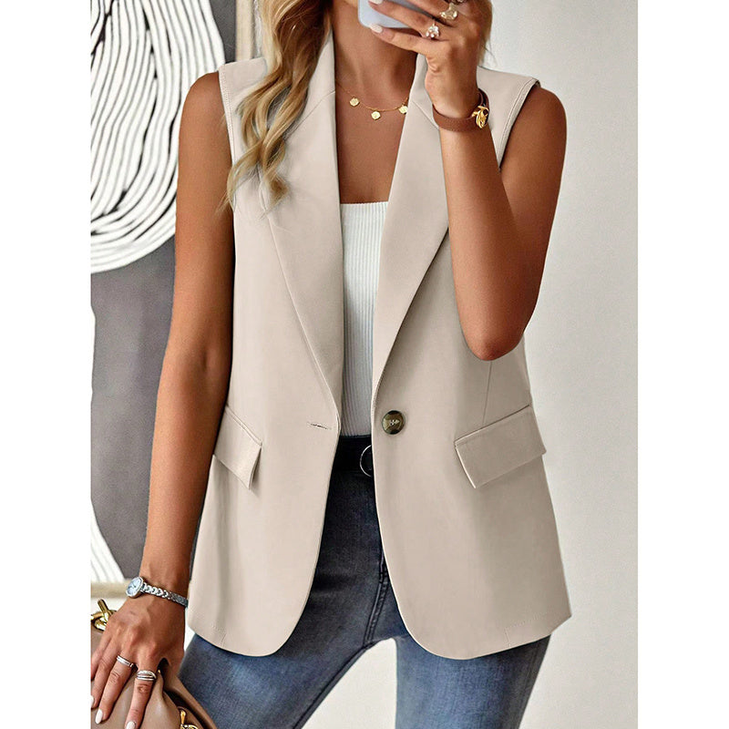 Women's Tailored Sleeveless Vest Blazer in Apricot