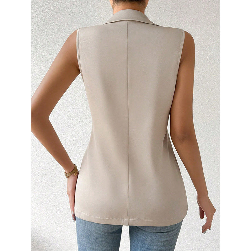 Women's Tailored Sleeveless Vest Blazer in Apricot