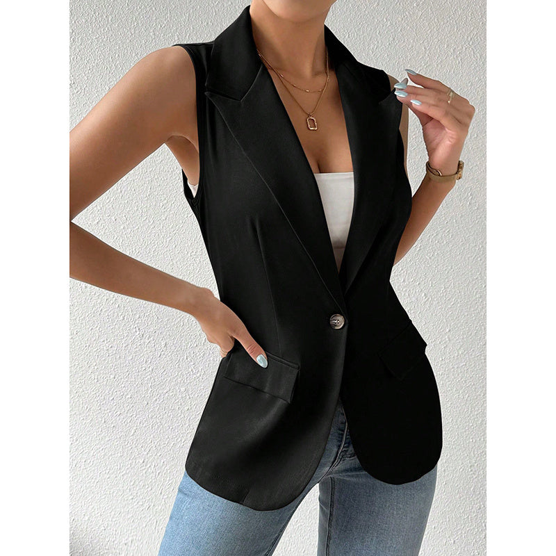 Women's Tailored Sleeveless Vest Blazer in Apricot