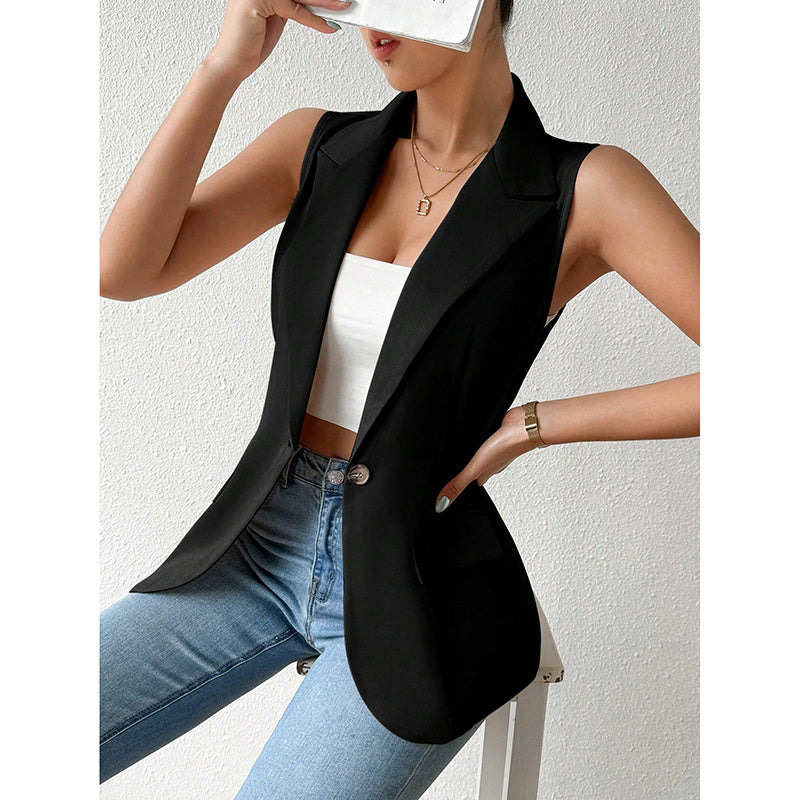 Women's Tailored Sleeveless Vest Blazer in Apricot