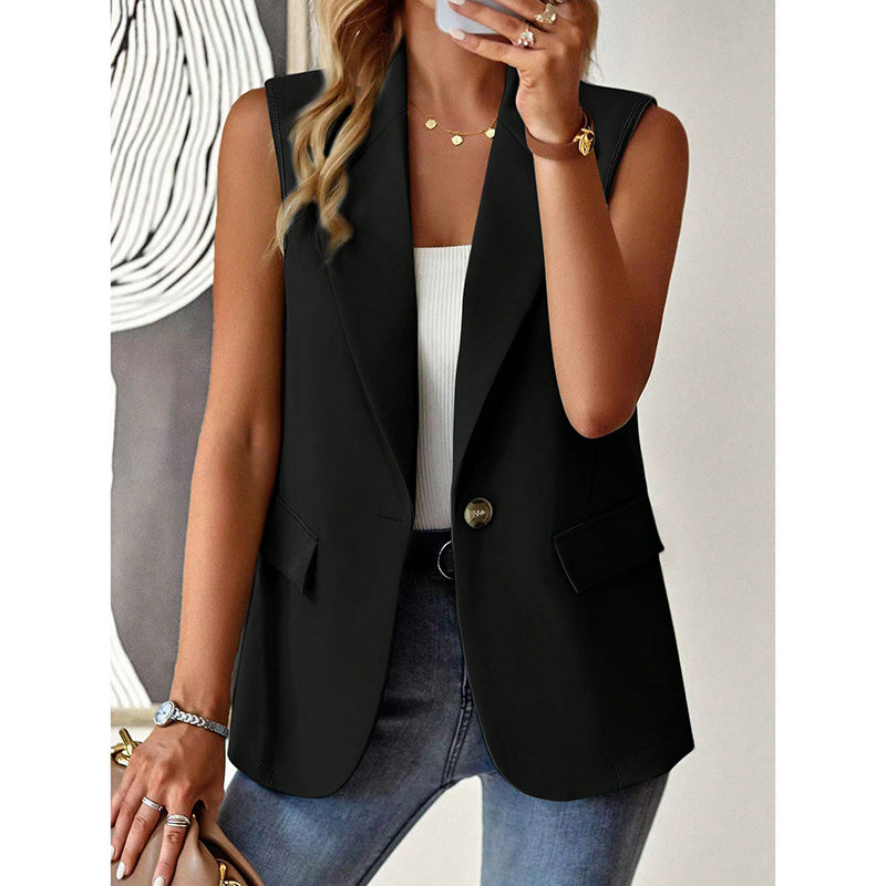 Women's Tailored Sleeveless Vest Blazer in Apricot