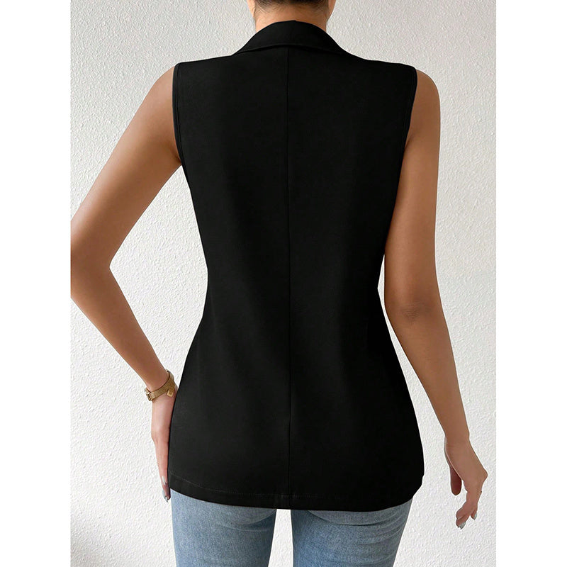 Women's Tailored Sleeveless Vest Blazer in Apricot