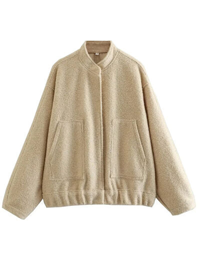 Casual Drop Shoulder Snap Down Jacket with Pockets