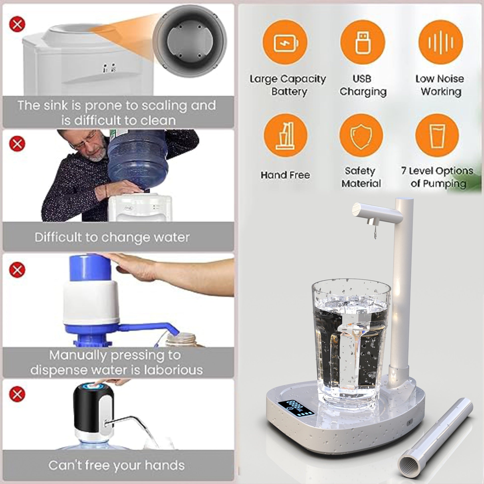 Modern Automatic Desktop Water Dispenser with Stand - Rechargeable