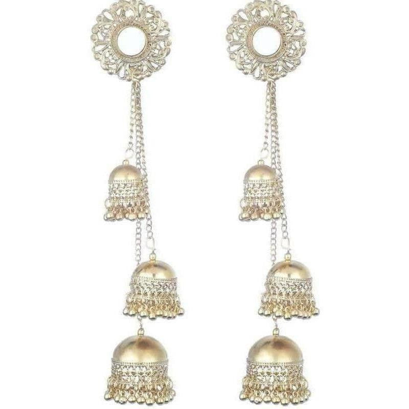 Gold tone Afghani Kashmiri three-tier floral Jhumka earrings