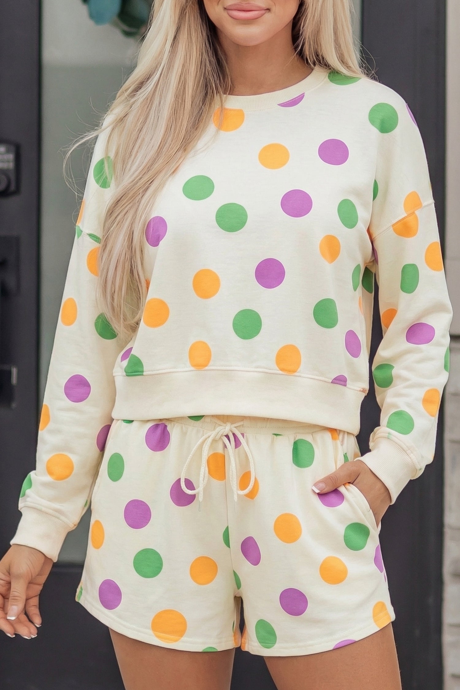 Ember Polka Dot Pullover & Drawstring Shorts Loungewear Set
