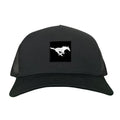 A selection of SMU Black Label Pony Logo hats including mesh trucker and dad hat styles.