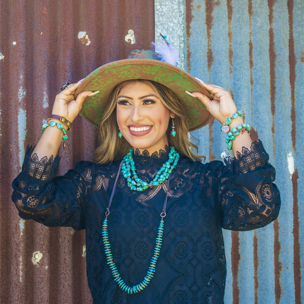 **Western Blue Turquoise w/ Silver Bead Drop Earring 200w