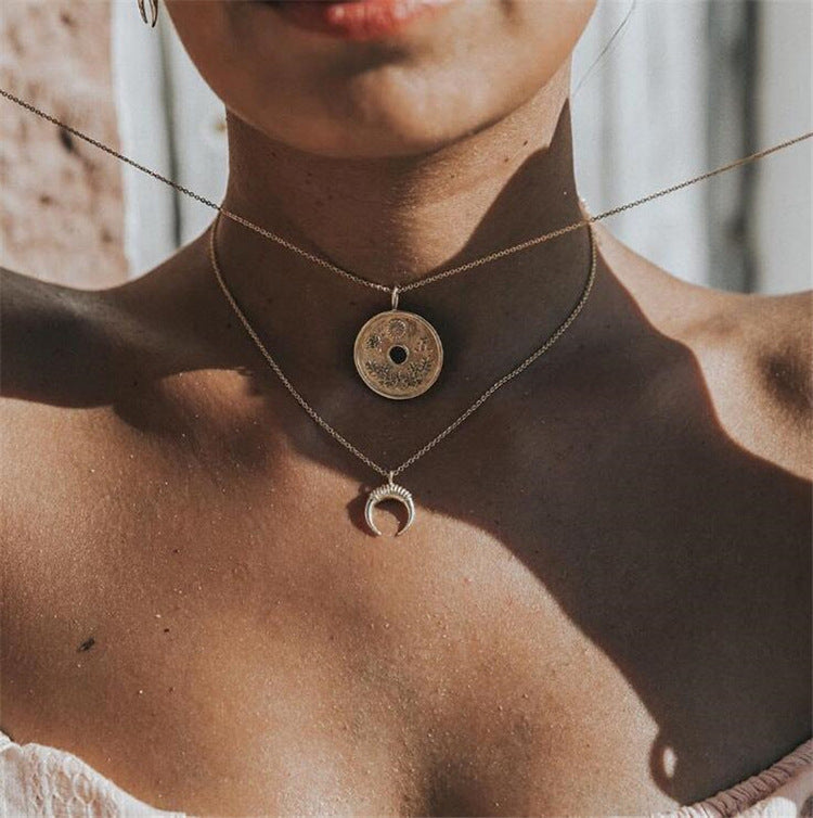 Moon Copper Coin Retro Copper Coin Necklace