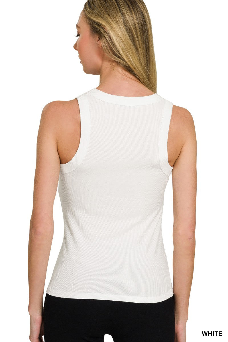 Ribbed Scoop Neck Tank Top in White