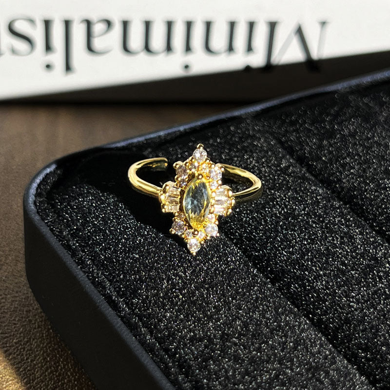 Geometric Micro Pave Open Adjustable Ring in Gold or Multicolor