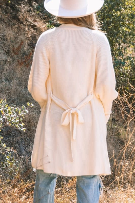 Solid Color Open Front Cardigan with Tie in Apricot