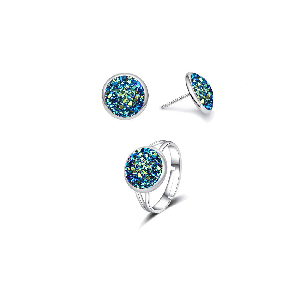Silver Stainless Steel Ring And Stud Earring Set