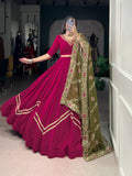 Ranipink pure rayon lehenga choli with lace detailing and matching dupatta for festive wear.