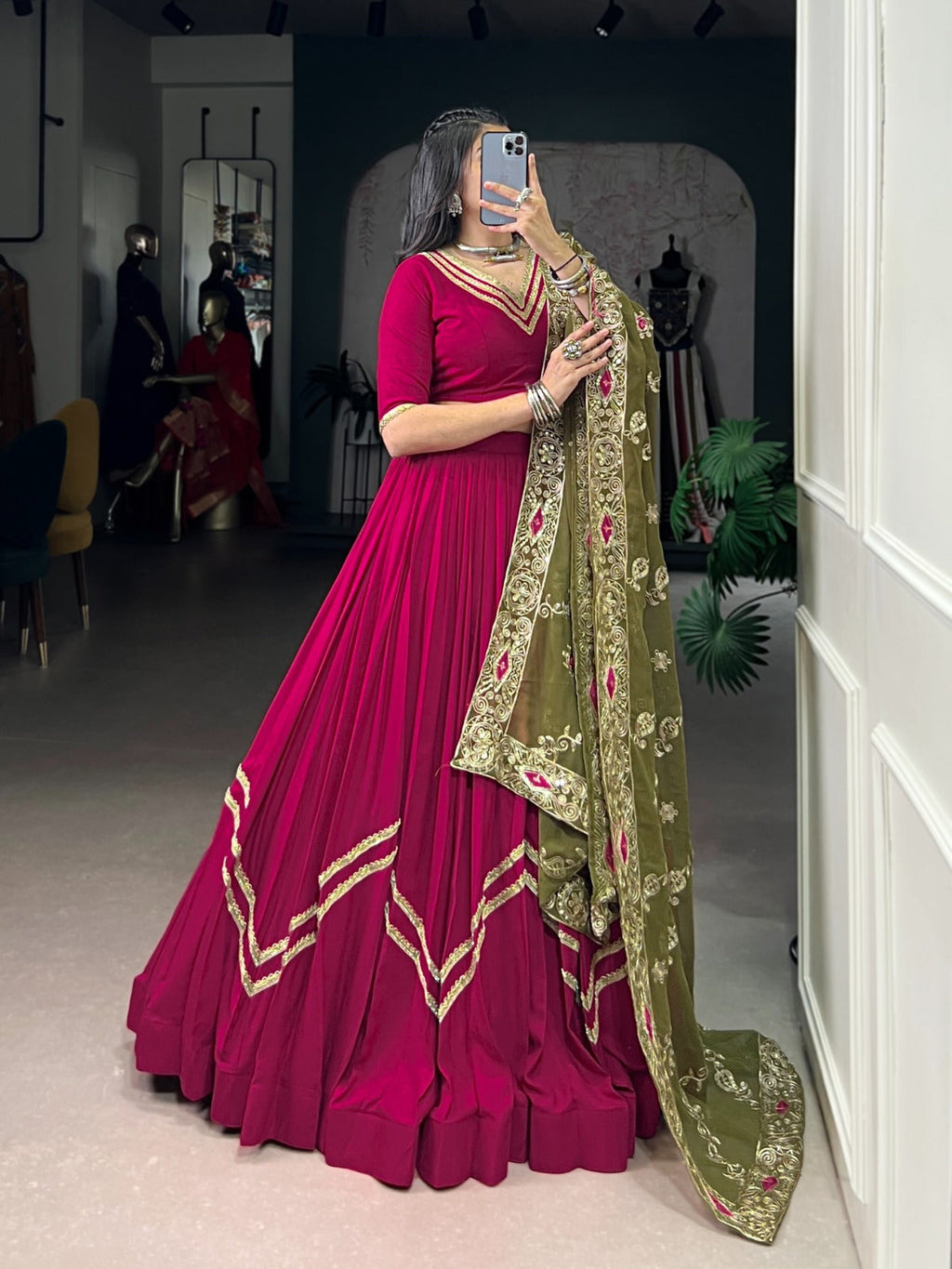 Ranipink Pure Rayon Lace Touch Up Lehenga Choli Set with Dupatta
