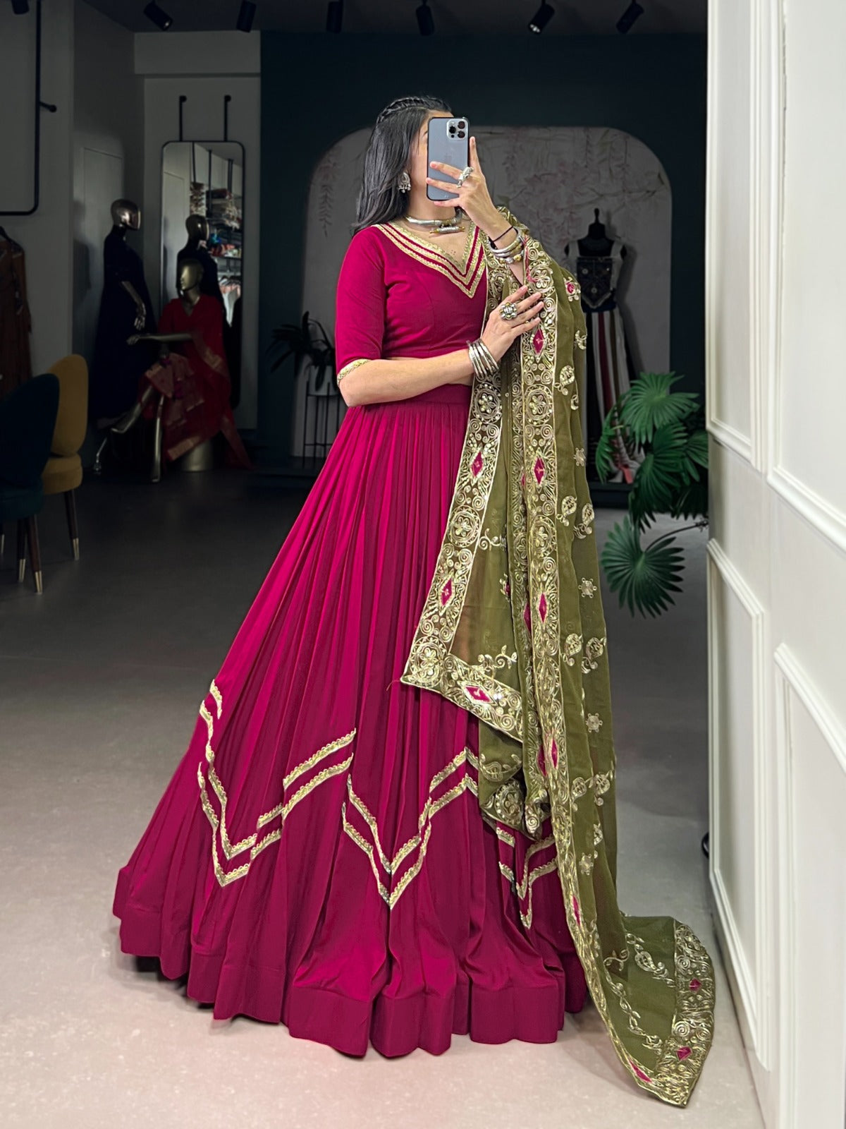 Ranipink Pure Rayon Lace Touch Up Lehenga Choli Set with Dupatta