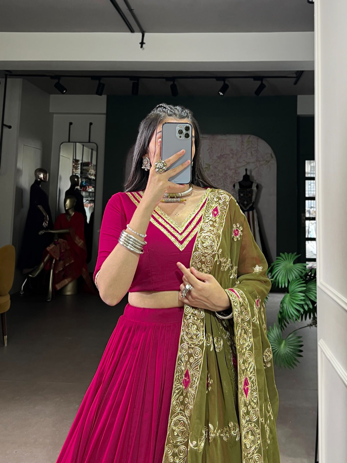 Ranipink Pure Rayon Lace Touch Up Lehenga Choli Set with Dupatta