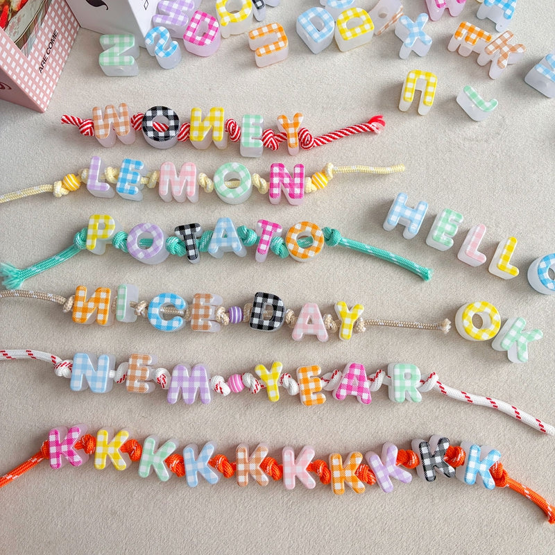 Heckered Letter Acrylic Beads, Big Hole Alphabet Spacers For DIY Kids Learning Toys, Name Necklaces, Personalized Craft & Jewelry Making.