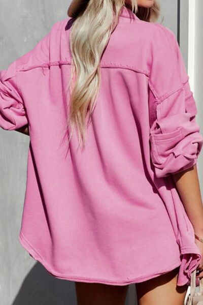 Women's Exposed Seam Button Up Jacket in Orange