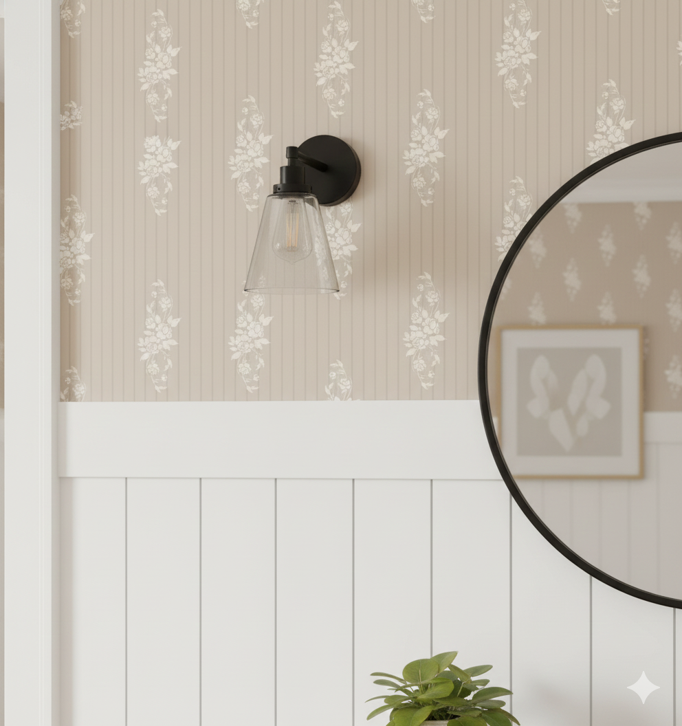 Dovie wallpaper print by artist Katie Burt applied to a home wall