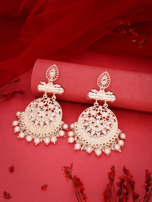 Gold Kundan and Pearl Necklace Earring and Tikka Jewelry Set