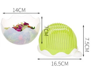 Modern Salad Cutter Bowl - 20cm Functional Kitchen Tool, Green/White