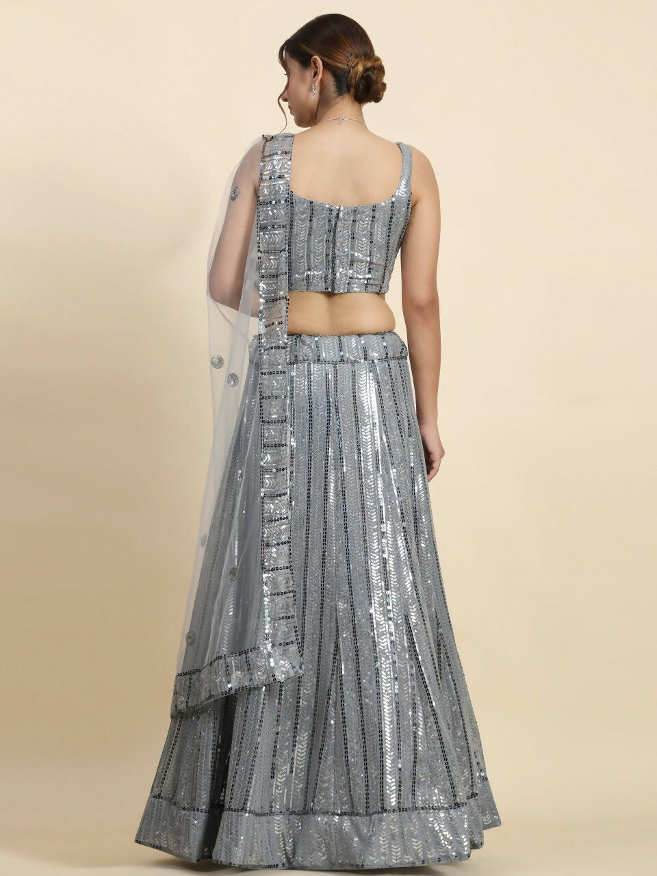 Classy Grey Faux Georgette Sequins Embroidery Lehenga Choli