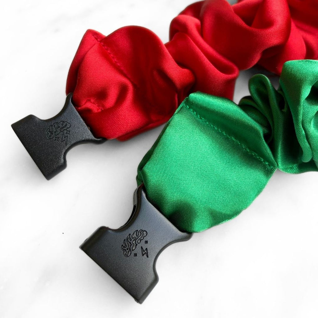 2-Pack Jolly Holiday Satin Hair Scrunchies - Red and Green