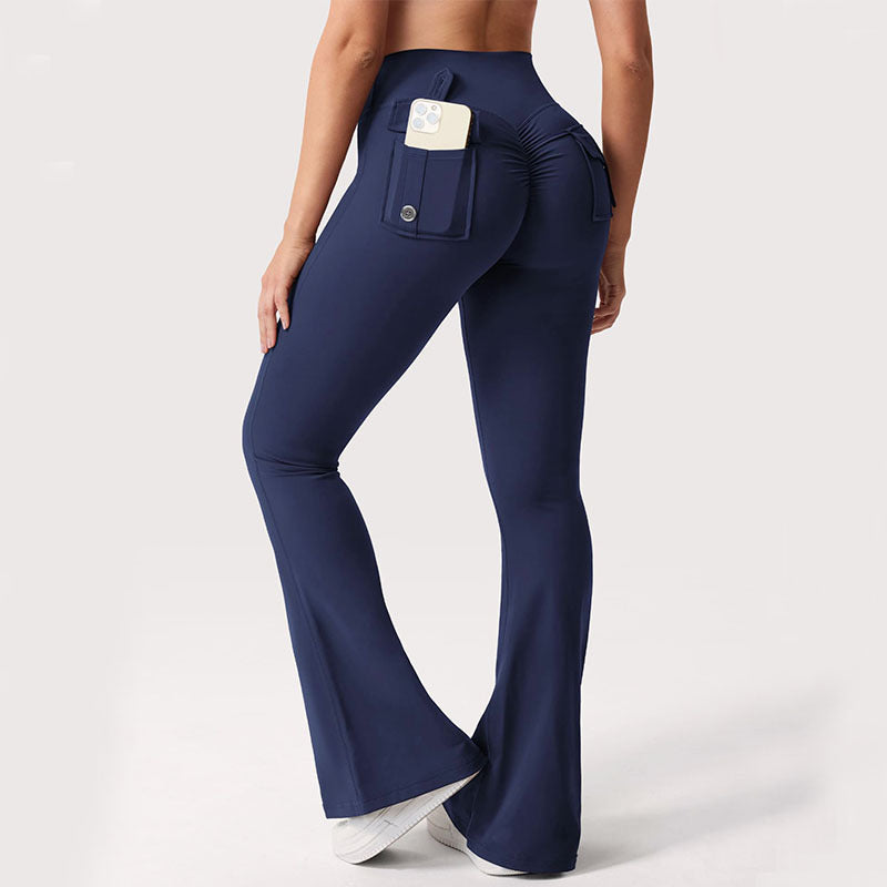 Women's High-Waisted Cargo Flare Workout Leggings with Pockets - Image 7